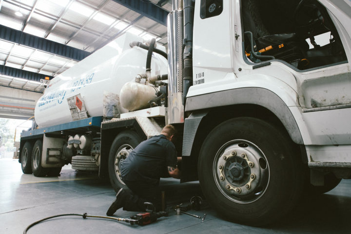 A heavy vehicle being checked for defects at Daniels Automotive