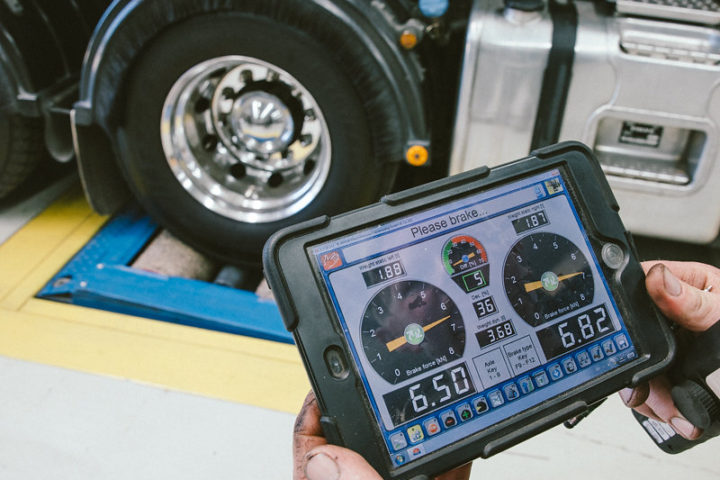 Device showing results of a brake shaker test at Daniels Automotive workshop